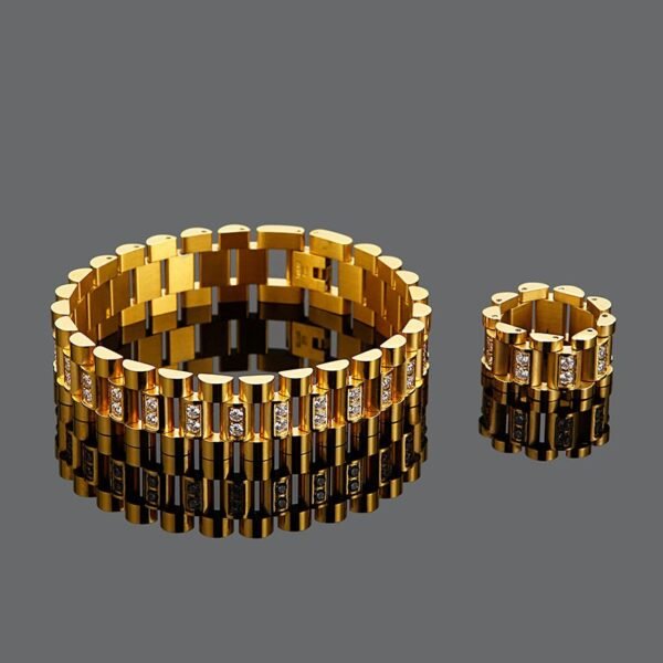 2 in 1 - Iced Rollie Bracelet & Ring Set Gold
