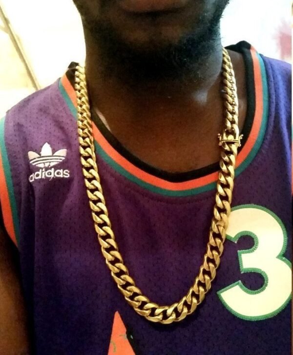 Gold Steel 15mm Bold Miami Cuban Link Chain - Image 2