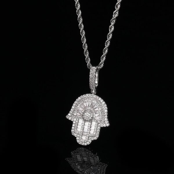 Iced Out Rising Hamsa Hand Necklace - Image 3