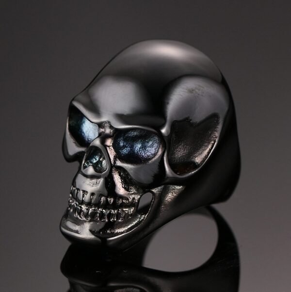 Classic Blue eyes Spooky Black Skull Ring - Image 4