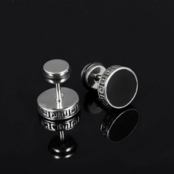 Silver Steel Black Onyx Screw Earring - Image 4