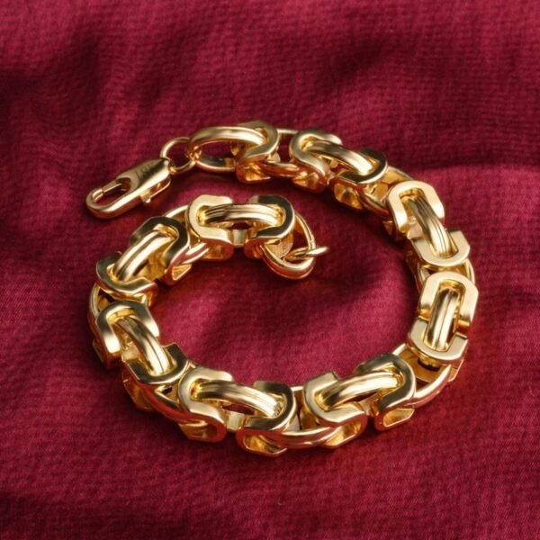 Gold 9mm Classic Byzantine Link Bracelet - Image 2