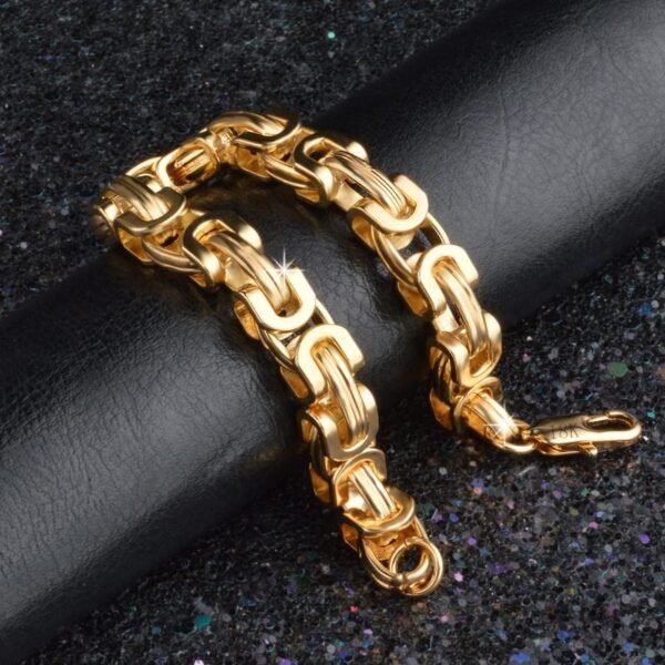 Gold 9mm Classic Byzantine Link Bracelet - Image 4