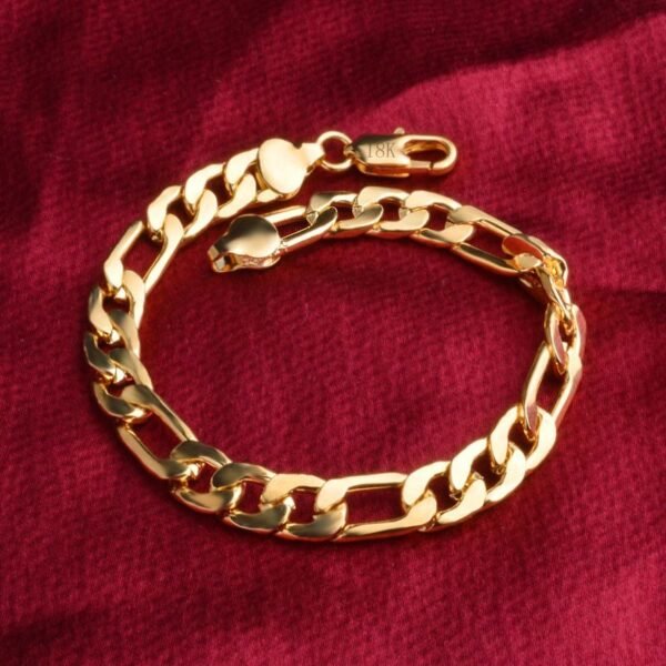 Gold Classic 9mm Figaro Cuban link Bracelet - Image 3