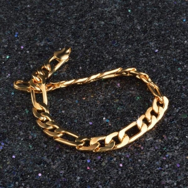 Gold Classic 9mm Figaro Cuban link Bracelet - Image 5