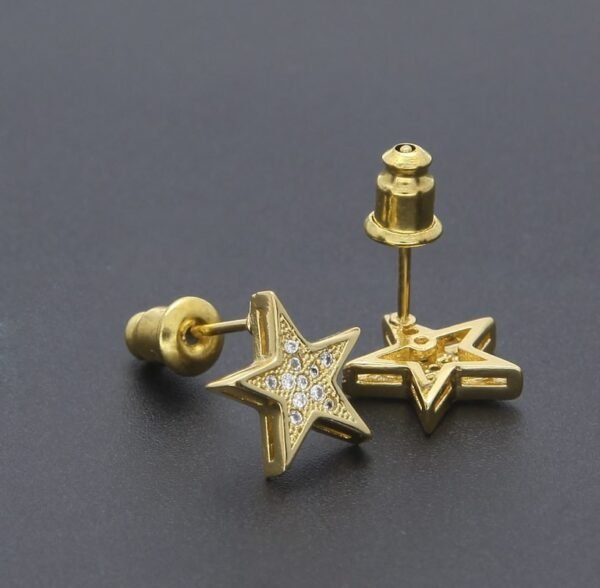 Gold Finish AAA Lab Diamond Star Shape Stud Earring ME-030 - Image 3