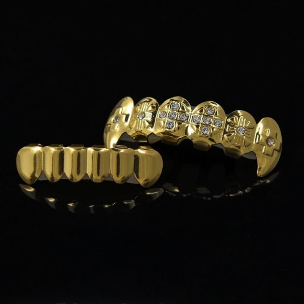 Iced Out Cross Gold Plated OG Tooth Grills - Image 2