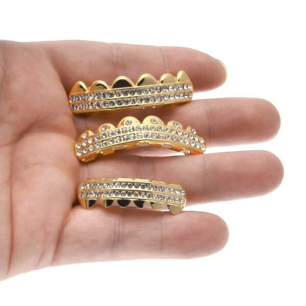 Double Row Iced Gold Top and Bottom Teeth Grillz - Image 4