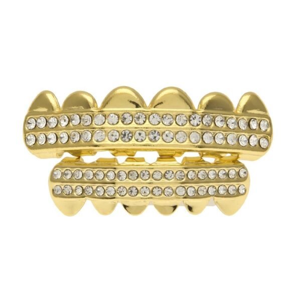 Double Row Iced Gold Top and Bottom Teeth Grillz