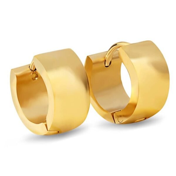 Gold Stainless Steel Plain Huggie Hoop Earrings ME-082 - Image 6