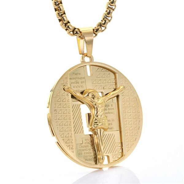 Gold Stainless Jesus Crucifix on Round Medallion with Chain CRU-018