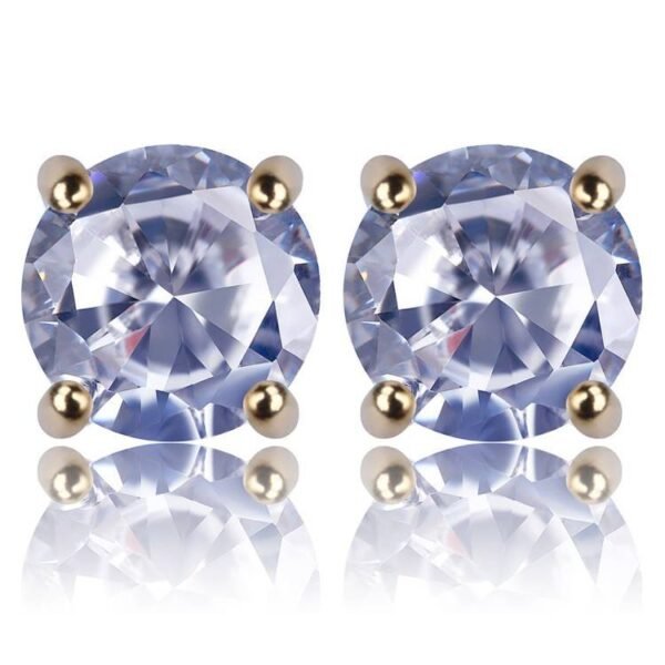 Classc Round Cut Diamond Gold Stud Earring - Image 4