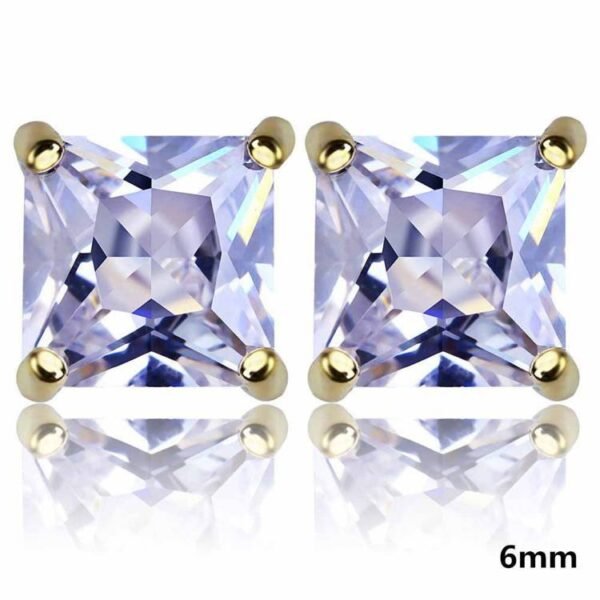 Gold Finish Princess Cut Diamond Stud Earring - Image 6