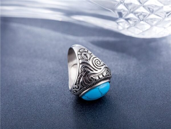 Vintage Gothic Oval Torquouise Stone Ring - Image 6