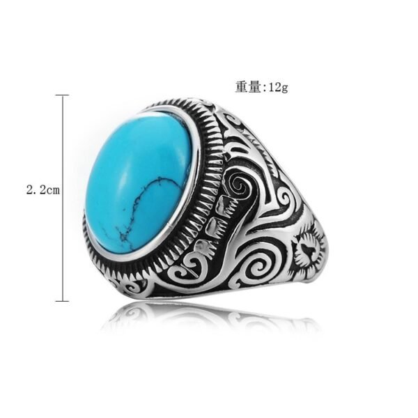 Vintage Gothic Oval Torquouise Stone Ring - Image 4