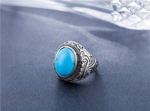 Vintage Gothic Oval Torquouise Stone Ring - Image 3
