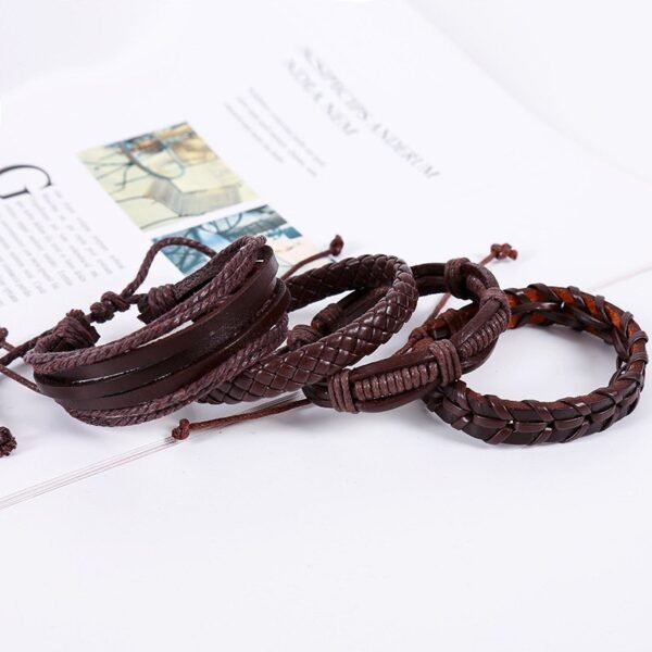 5 in 1 Stackable Leather Bracelet Set - Image 2