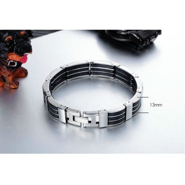 Retro Silver Black Silicone Link Bracelet - Image 3