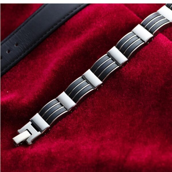 Retro Silver Black Silicone Link Bracelet - Image 6