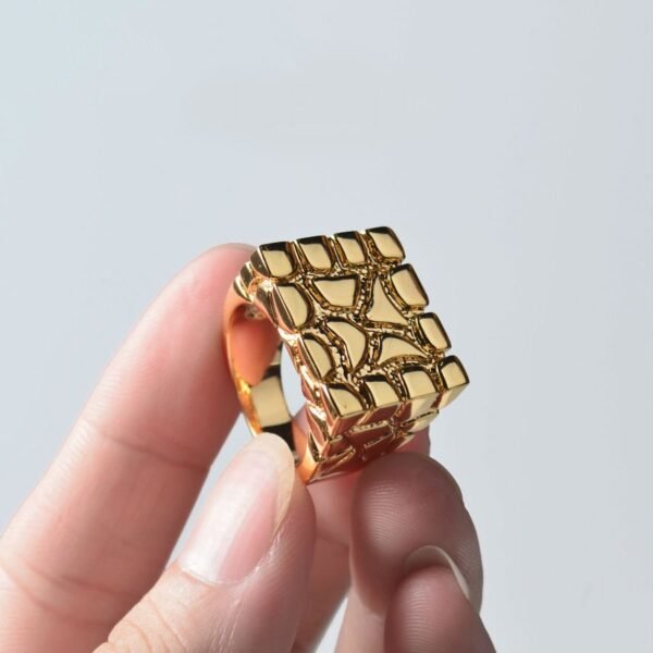 Gold Gloss Finish Signet Nugget Ring - Image 2