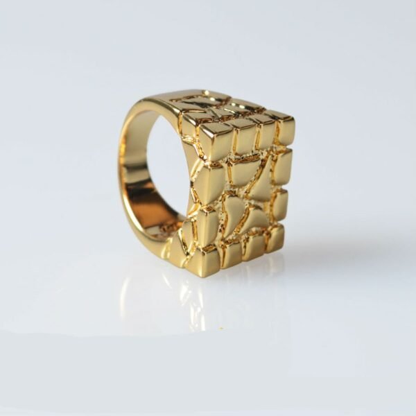 Gold Gloss Finish Signet Nugget Ring - Image 4
