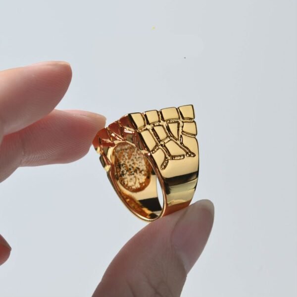 Gold Gloss Finish Signet Nugget Ring - Image 6