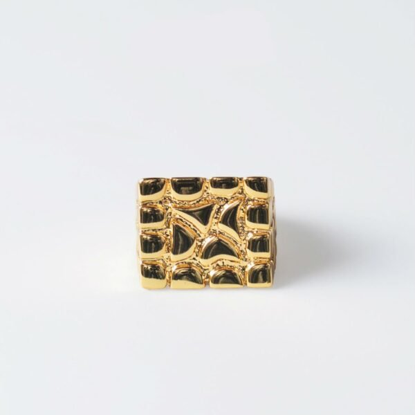 Gold Gloss Finish Signet Nugget Ring - Image 7