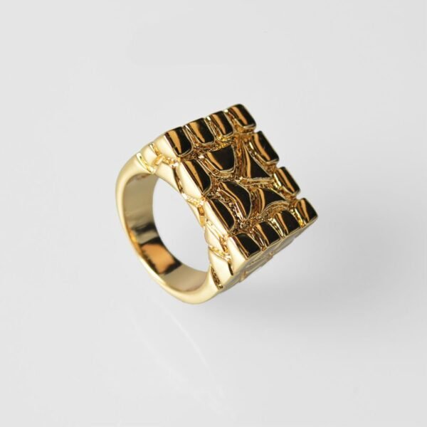 Gold Gloss Finish Signet Nugget Ring - Image 9