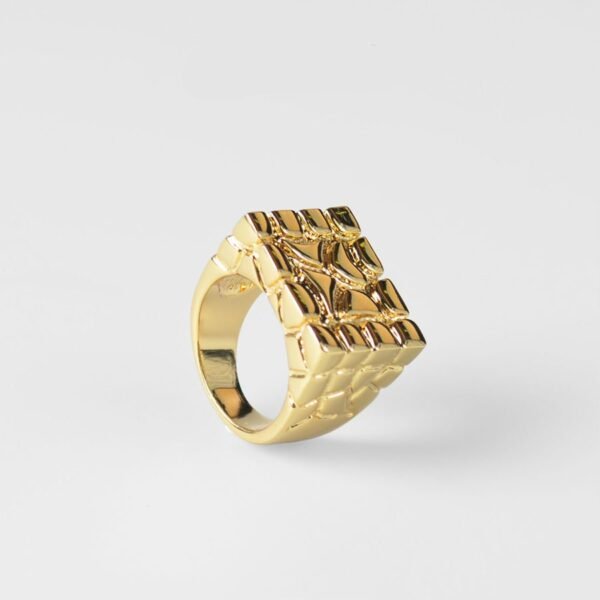 Gold Gloss Finish Signet Nugget Ring - Image 11
