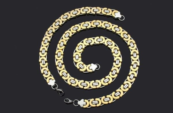 Gold/White Stainless Byzantine Necklace & Bracelet Combo - Image 2