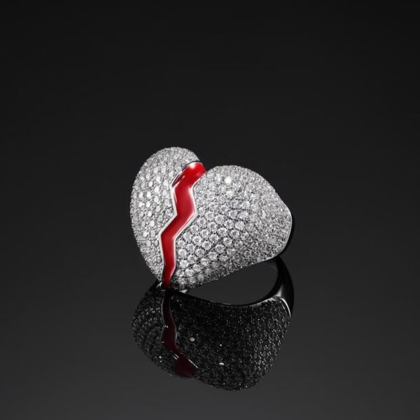 Silver Iced Out Broken Heart Ring - Image 2