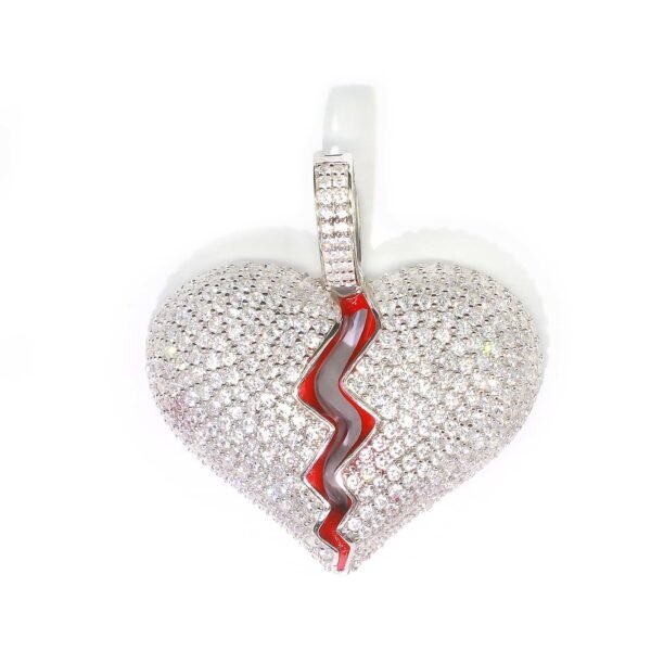 925 Sterling Silver Iced Out Heart Break Pendant - Image 3