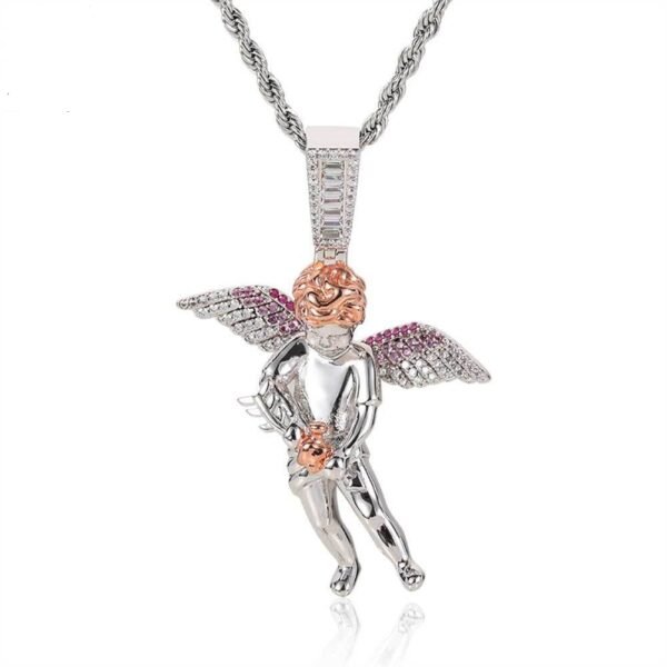Silver Bold Guardian Angel Cherub Necklace