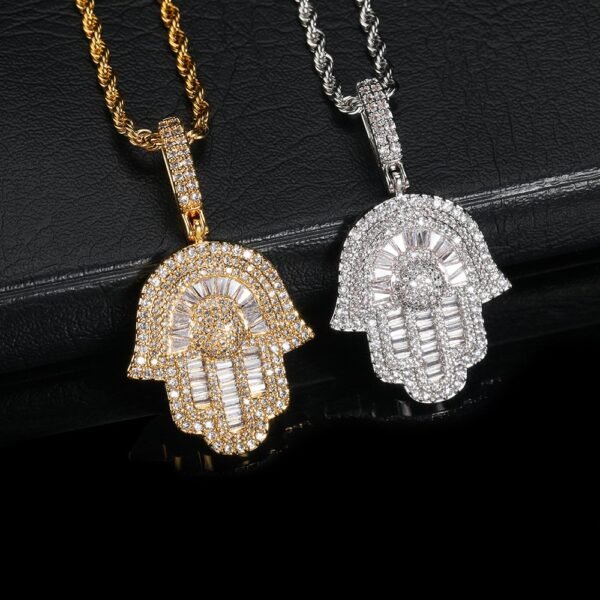 Iced Out Rising Hamsa Hand Necklace - Image 6