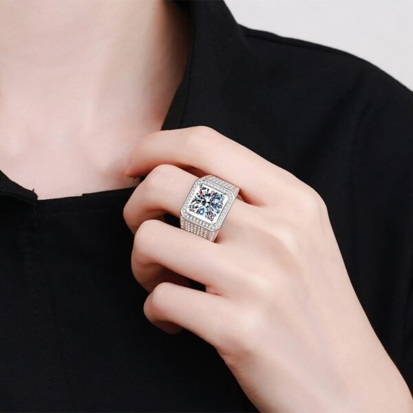 925 Sterling Silver Micro Paved VVS Moissanite Diamond Ring - Image 4