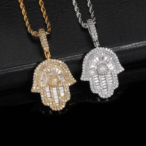Iced Out Rising Hamsa Hand Necklace
