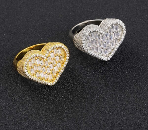 Iced Out Bagguette Heart Statement Ring - Image 2