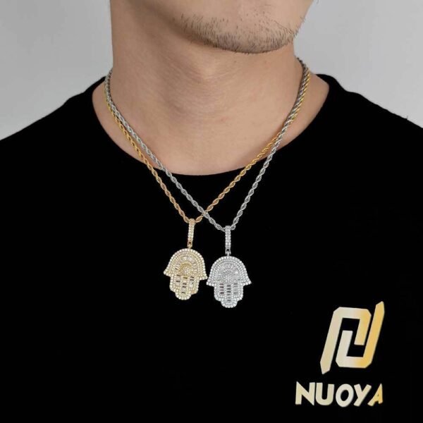 Iced Out Rising Hamsa Hand Necklace - Image 5
