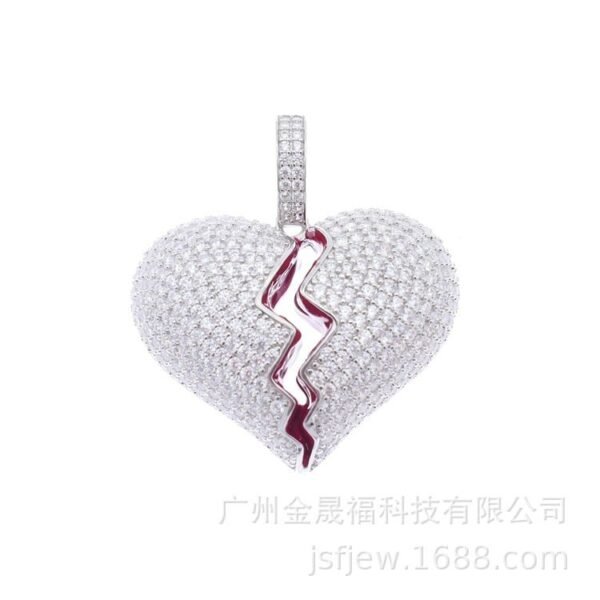 925 Sterling Silver Iced Out Heart Break Pendant - Image 2