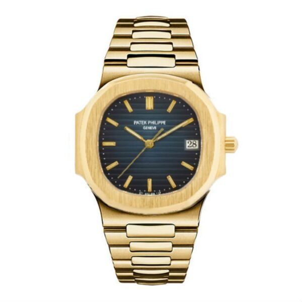 Pat ek Nautilus Deep Blue Dial Date Yellow Gold Watch