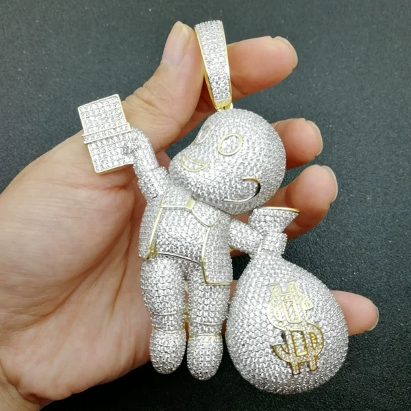 Iced Out Fly Money Bag Grabber Gold Necklace - Image 3