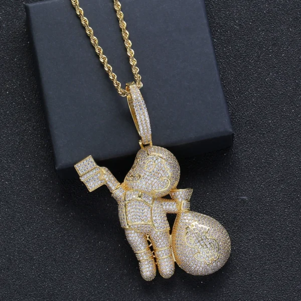 Iced Out Fly Money Bag Grabber Gold Necklace - Image 4