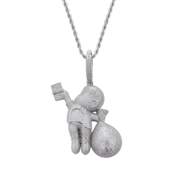 Iced Out Fly Money Bag Grabber Gold Necklace - Image 5