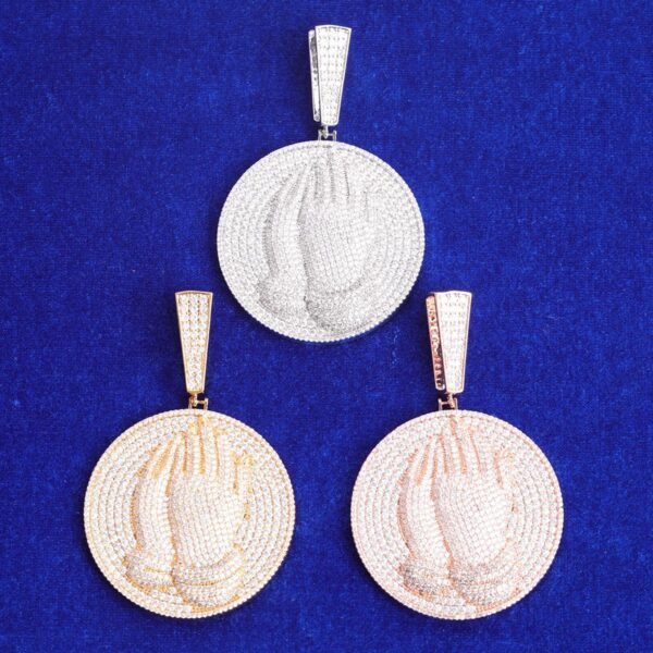 Iced out 3D Praying Hand Iced Out Medallion Necklace