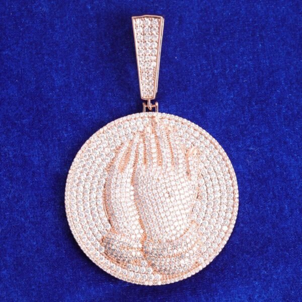 Iced out 3D Praying Hand Iced Out Medallion Necklace - Image 3