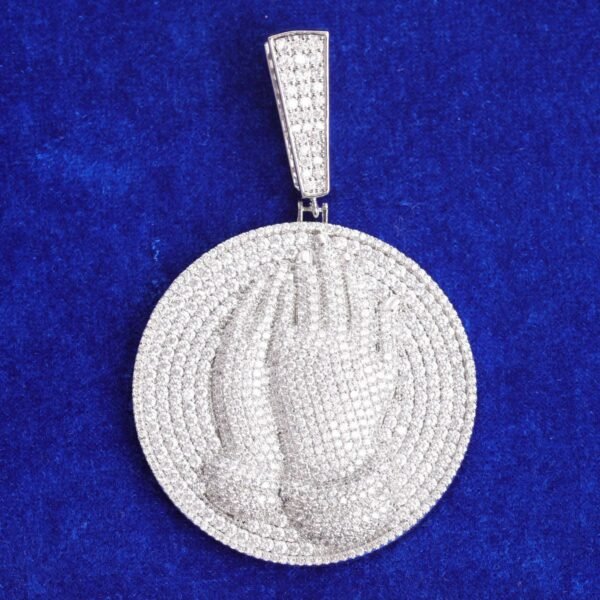 Iced out 3D Praying Hand Iced Out Medallion Necklace - Image 5