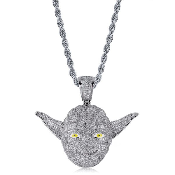Silver Iced Out Master Yoda Necklace